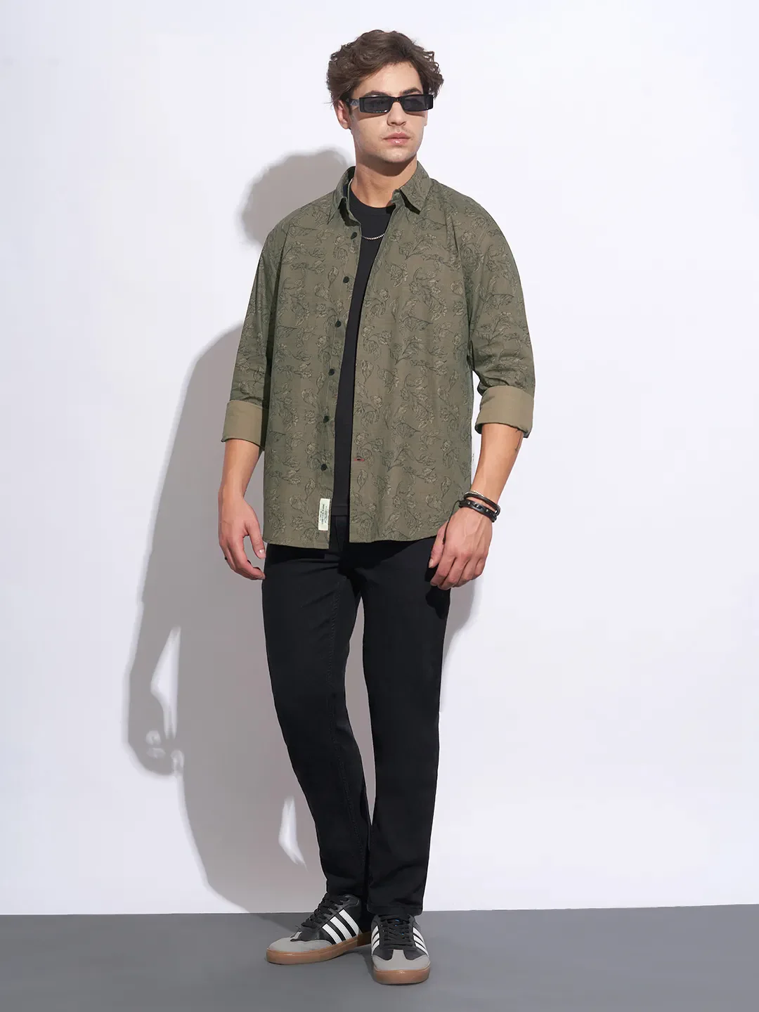 Olive Moderno Fit Regular Collar Long Sleeves Cotton Men's Shirt by Being Human Clothing - Image 4