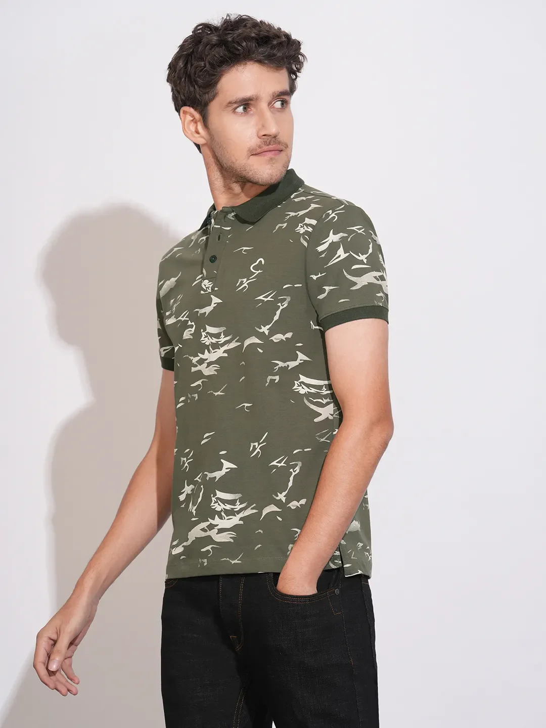 Olive Regular Fit Men's Polo T-Shirt by Being Human Clothing - Image 2