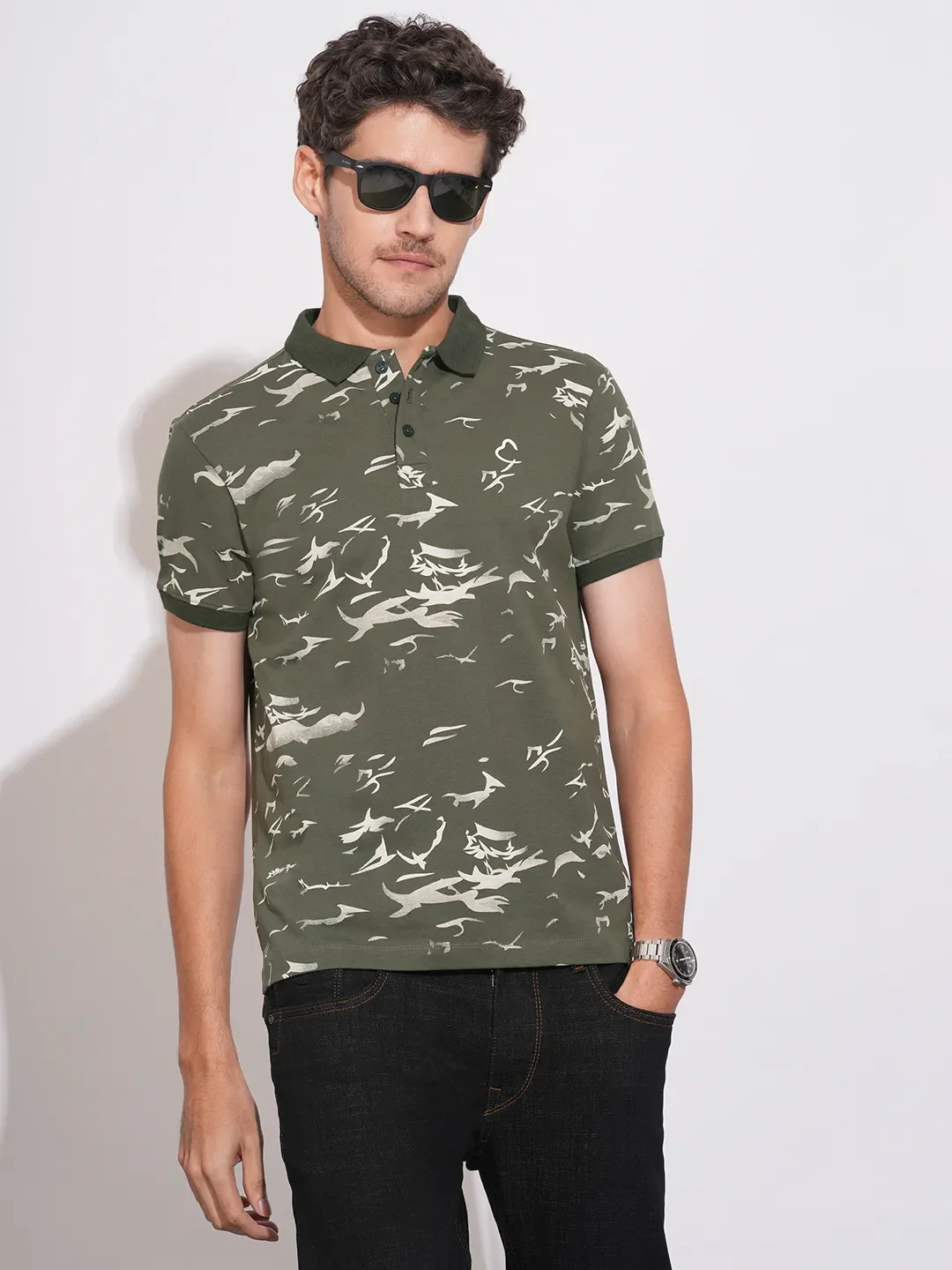 Olive Regular Fit Men's Polo T-Shirt by Being Human Clothing - Image 6