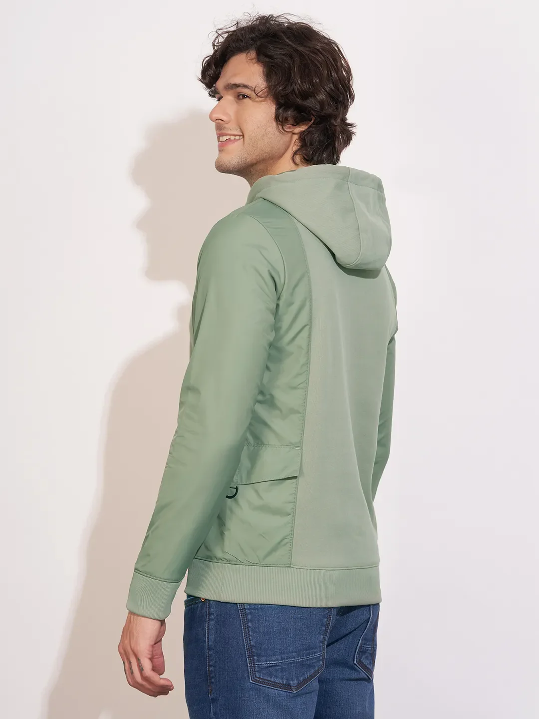 Olive Regular Fit  Long Sleeves Men's Hoodie by Being Human Clothing - Image 3