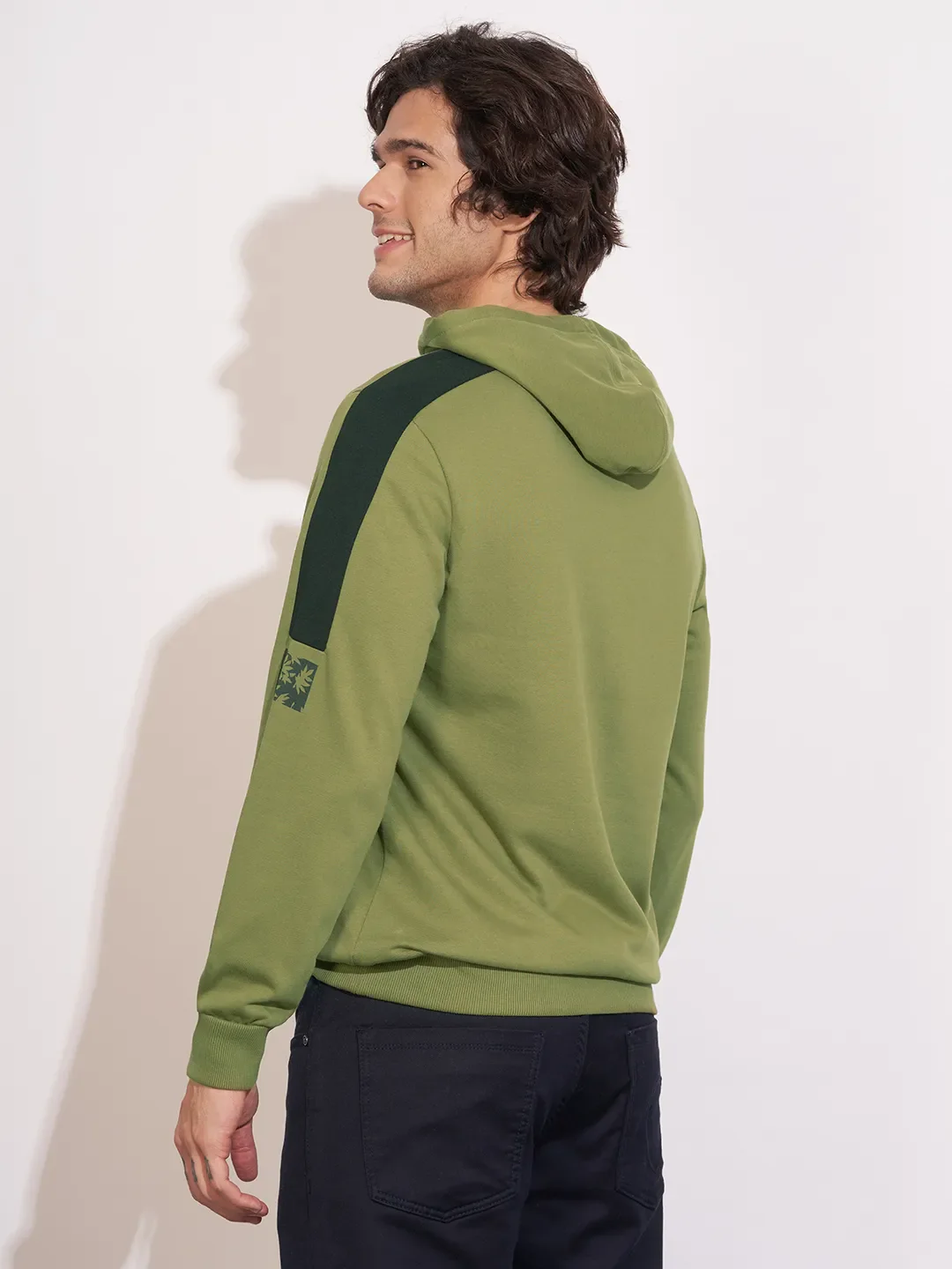 Olive Regular Fit  Long Sleeves Cotton Blend Men's Hoodie by Being Human Clothing - Image 3