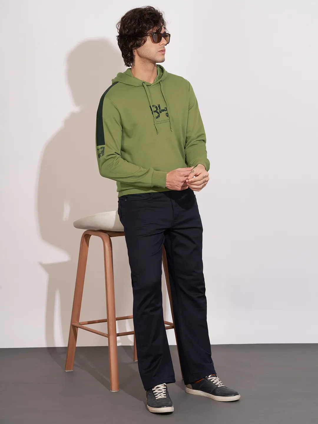 Olive Regular Fit  Long Sleeves Cotton Blend Men's Hoodie by Being Human Clothing - Image 4