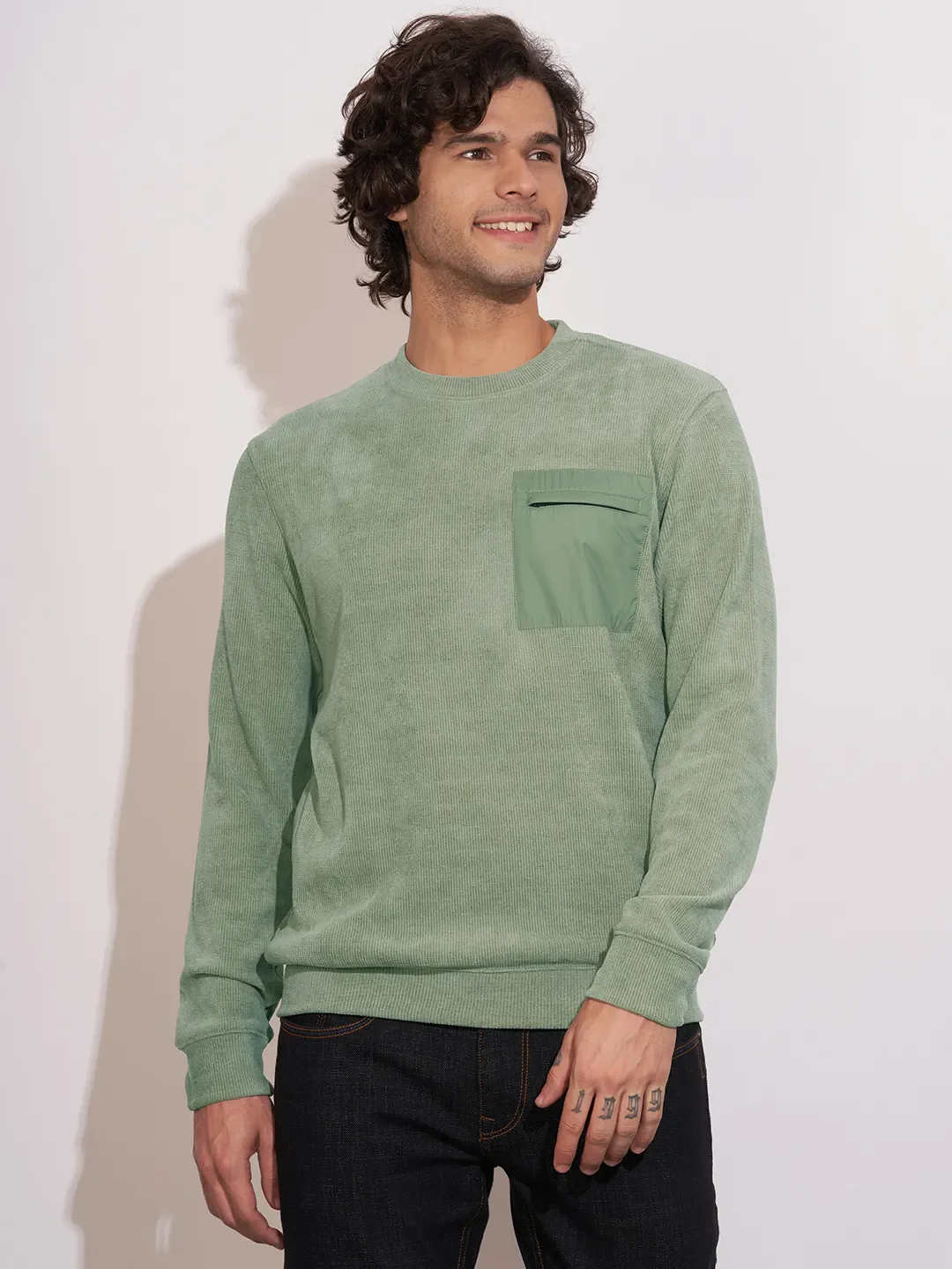 Olive Regular Fit Round Neck Long Sleeves Men's Sweatshirt by Being Human Clothing