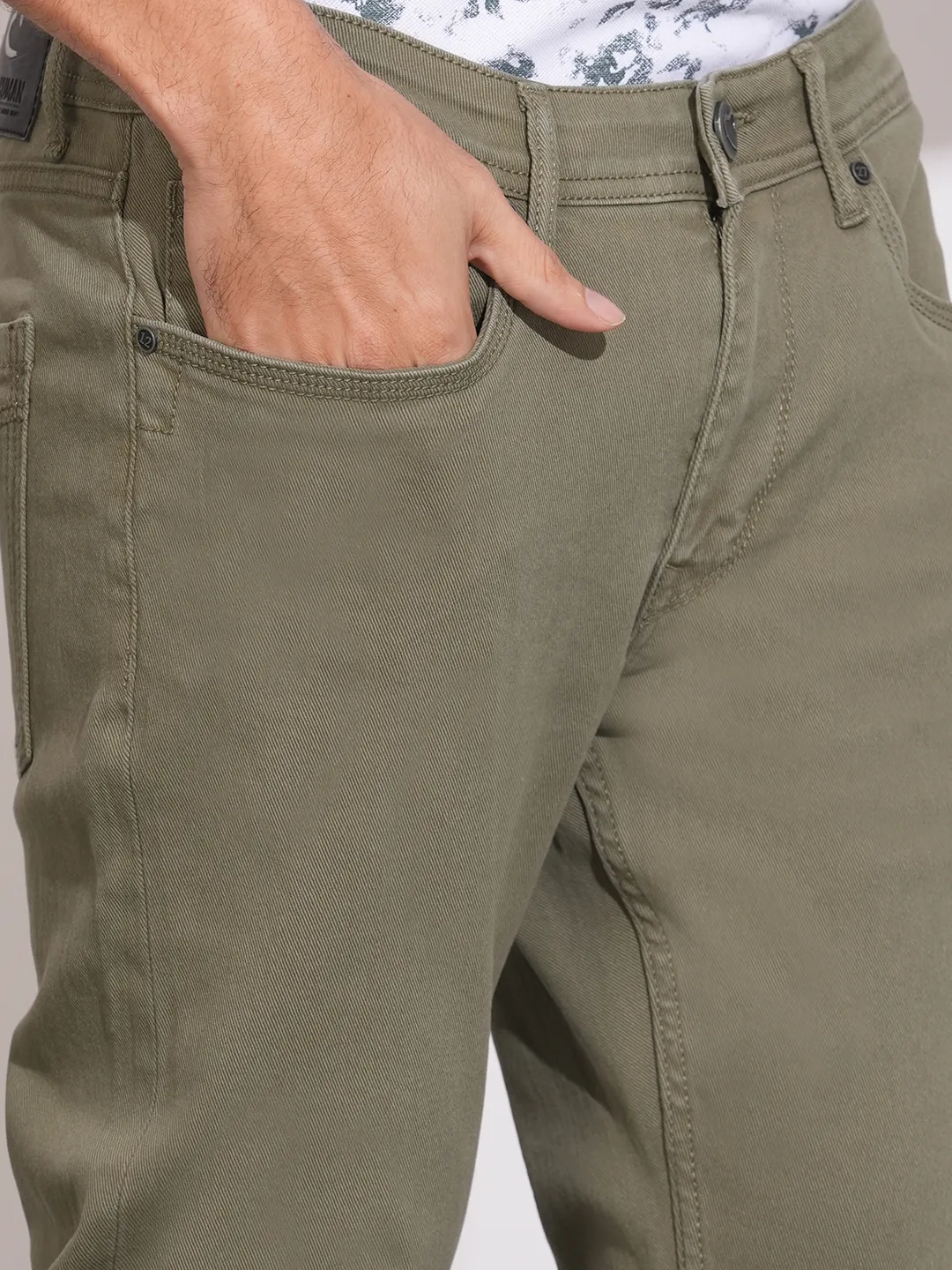 Olive Skinny Fit Denims For Men By Being Human Clothing - Image 5