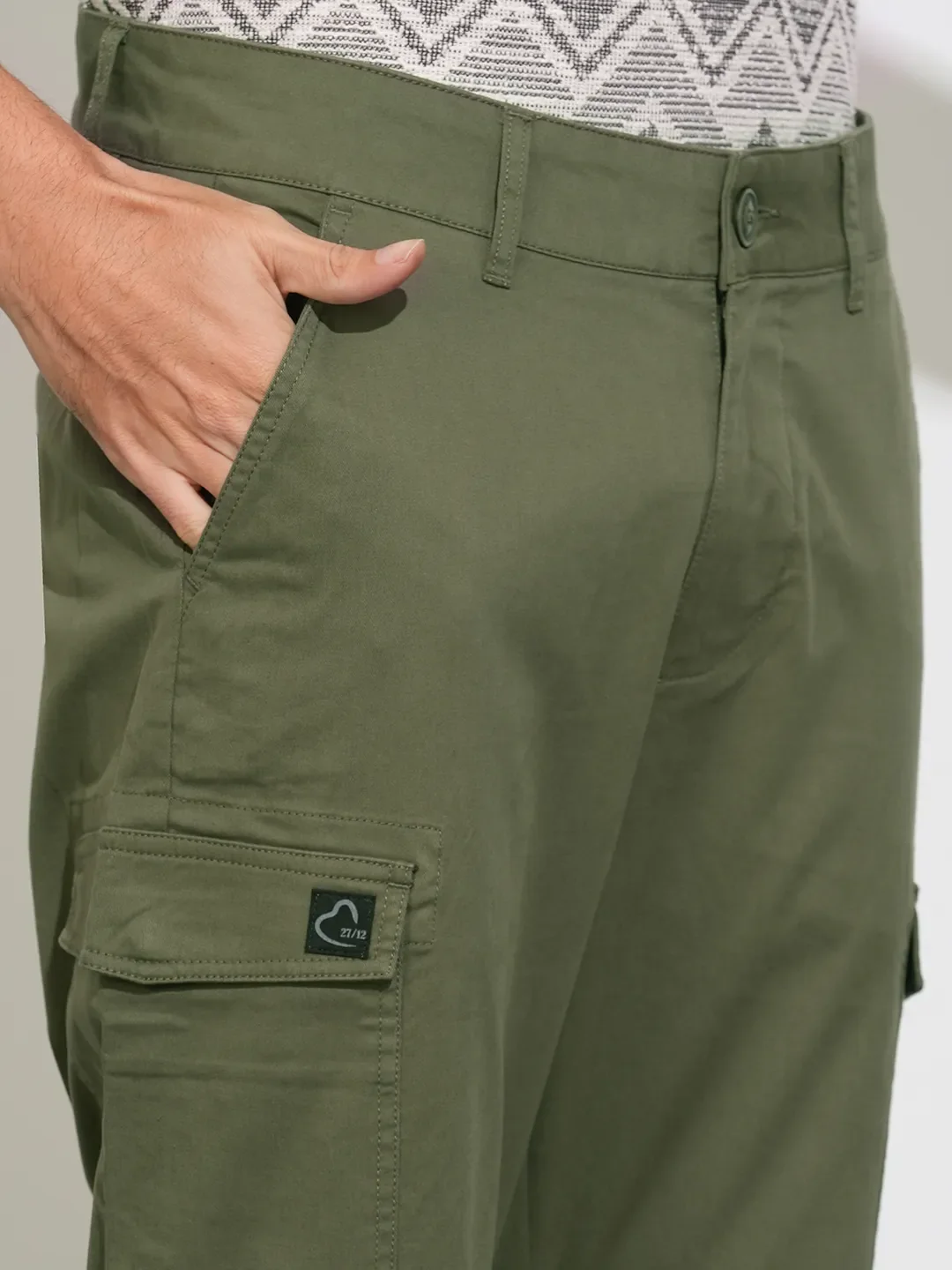 Olive Regular Fit Cargos for Men By Being Human Clothing - Image 5