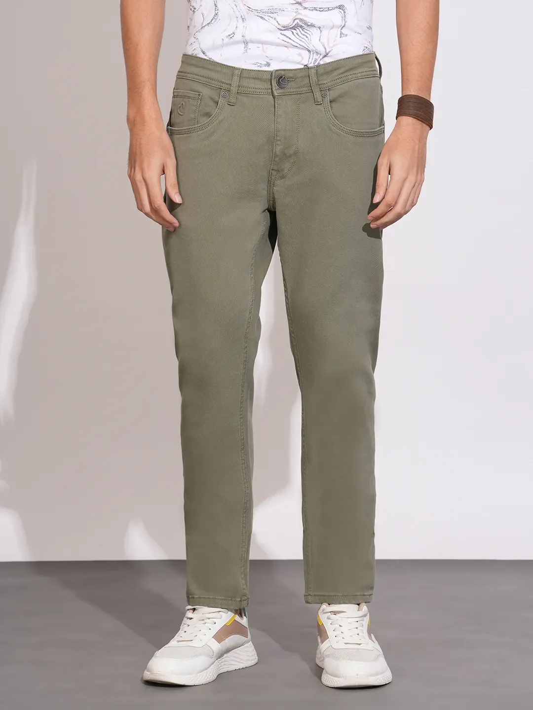 Olive Slim Fit Cotton Blend Men's Denims by Being Human Clothing