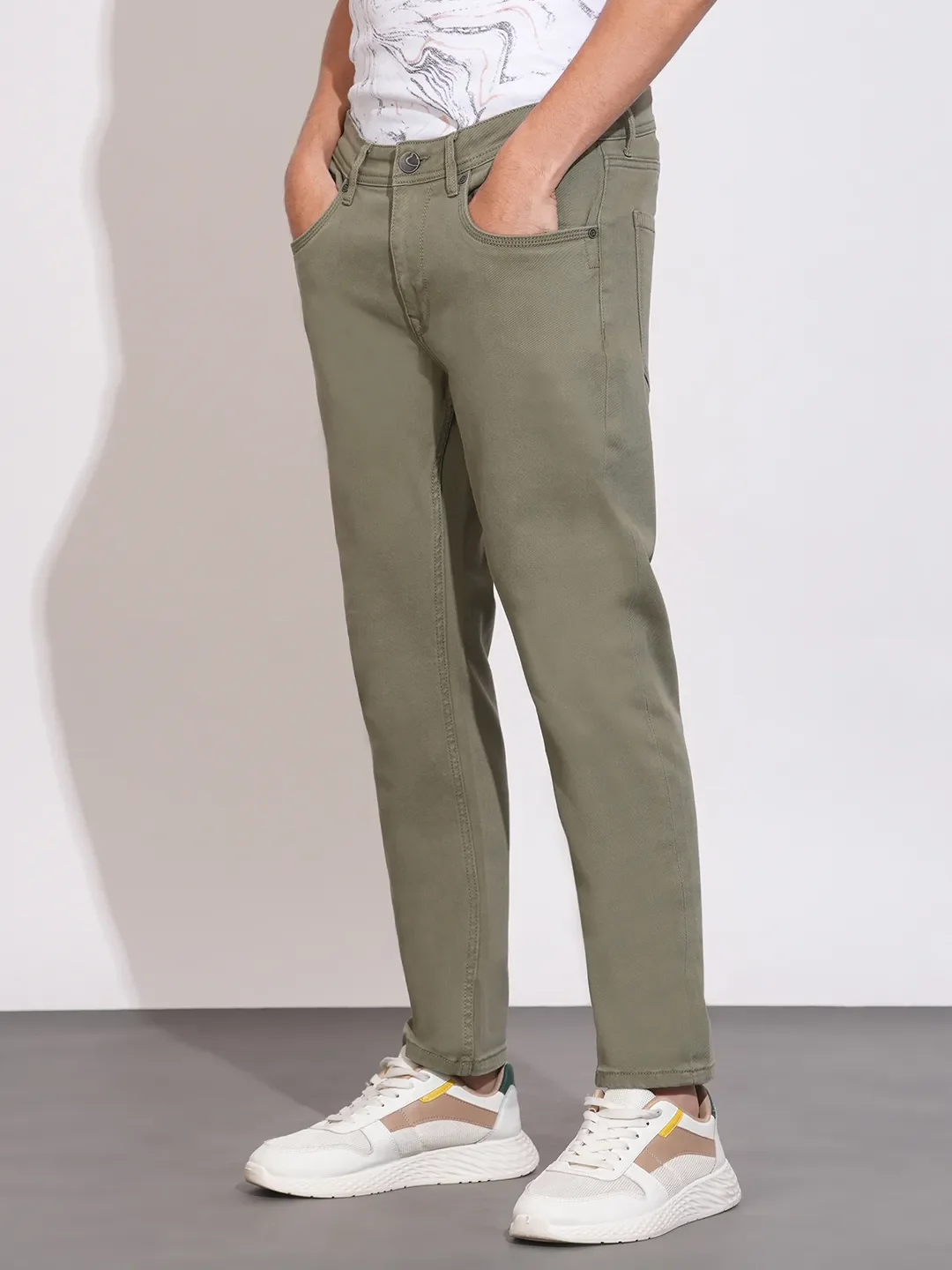 Olive Slim Fit Cotton Blend Men's Denims by Being Human Clothing - Image 2