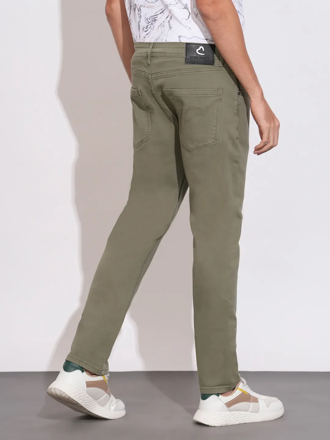 Olive Slim Fit Cotton Blend Men's Denims by Being Human Clothing - Image 3