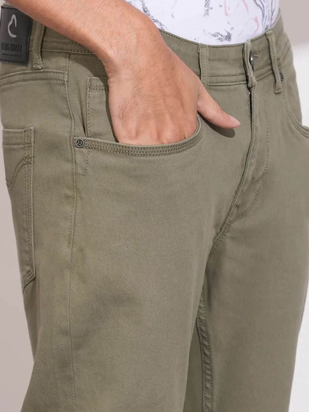 Olive Slim Fit Cotton Blend Men's Denims by Being Human Clothing - Image 5