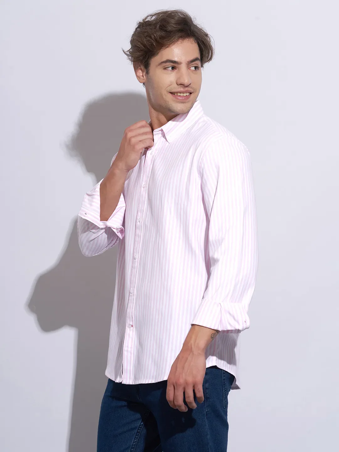 Pink Moderno Fit Regular Collar Long Sleeves Cotton Men's Shirt by Being Human Clothing - Image 2