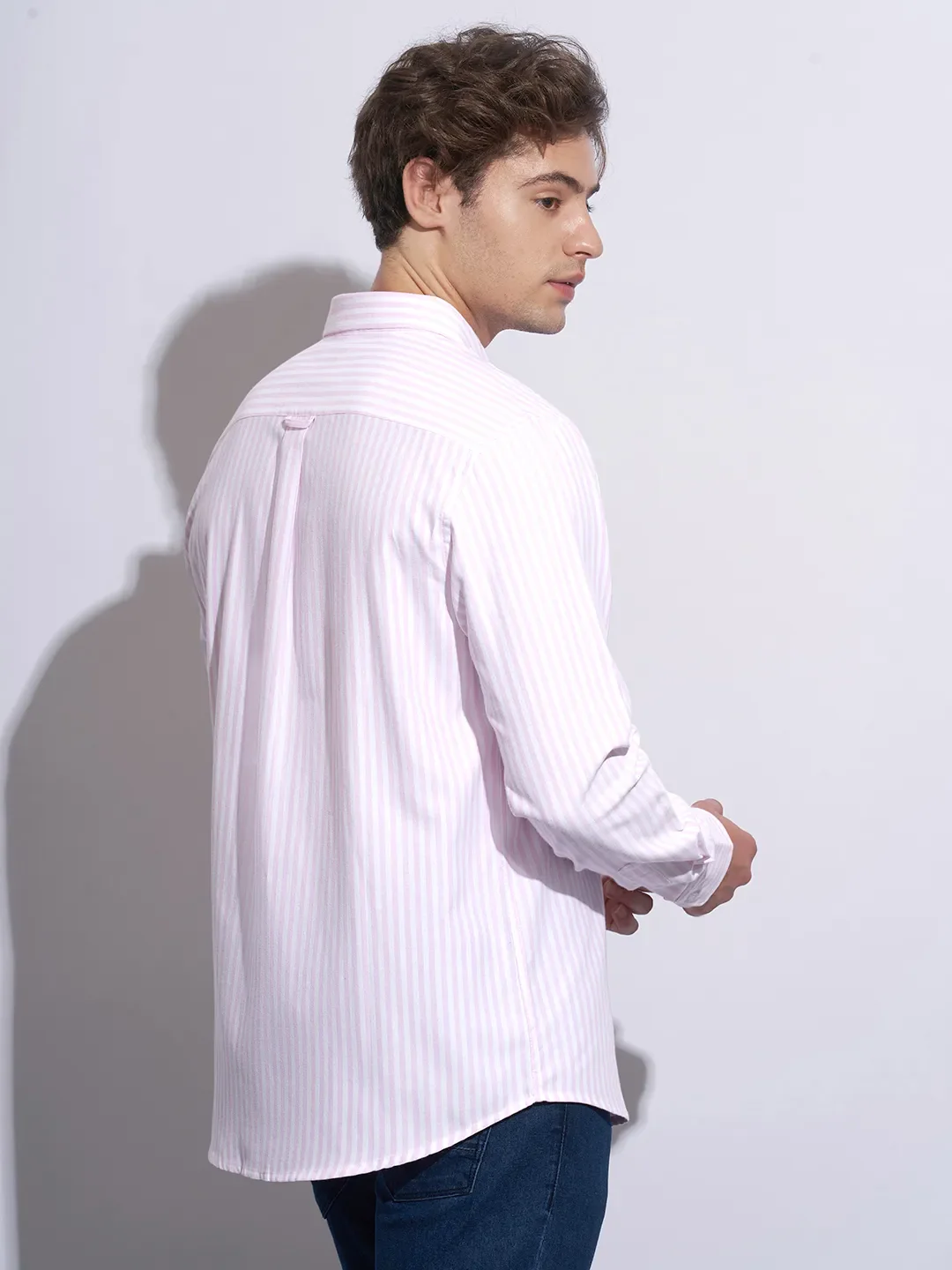 Pink Moderno Fit Regular Collar Long Sleeves Cotton Men's Shirt by Being Human Clothing - Image 3