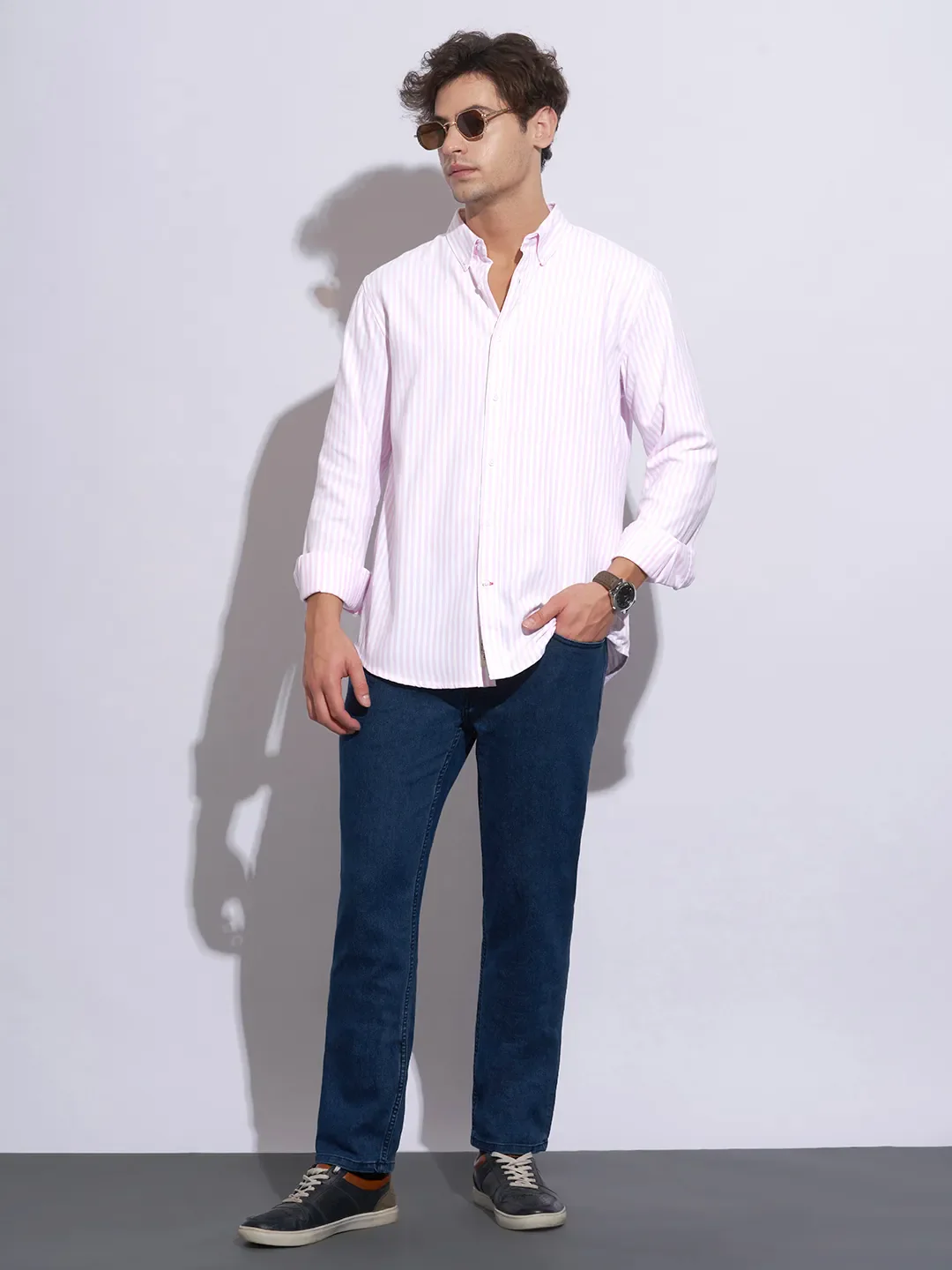 Pink Moderno Fit Regular Collar Long Sleeves Cotton Men's Shirt by Being Human Clothing - Image 4