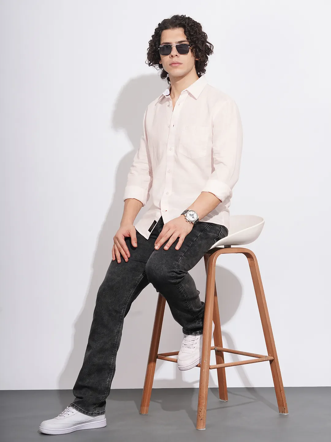 Pink Regular Fit Regular Collar Men's Shirt by Being Human Clothing - Image 4