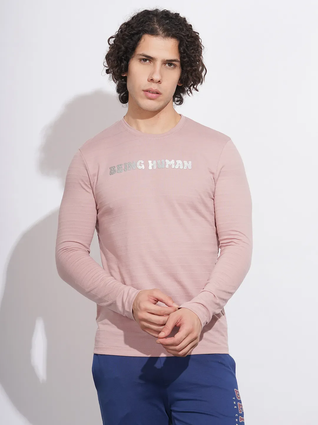 Pink Moderno Fit Men's Long Sleeves T-Shirt by Being Human Clothing