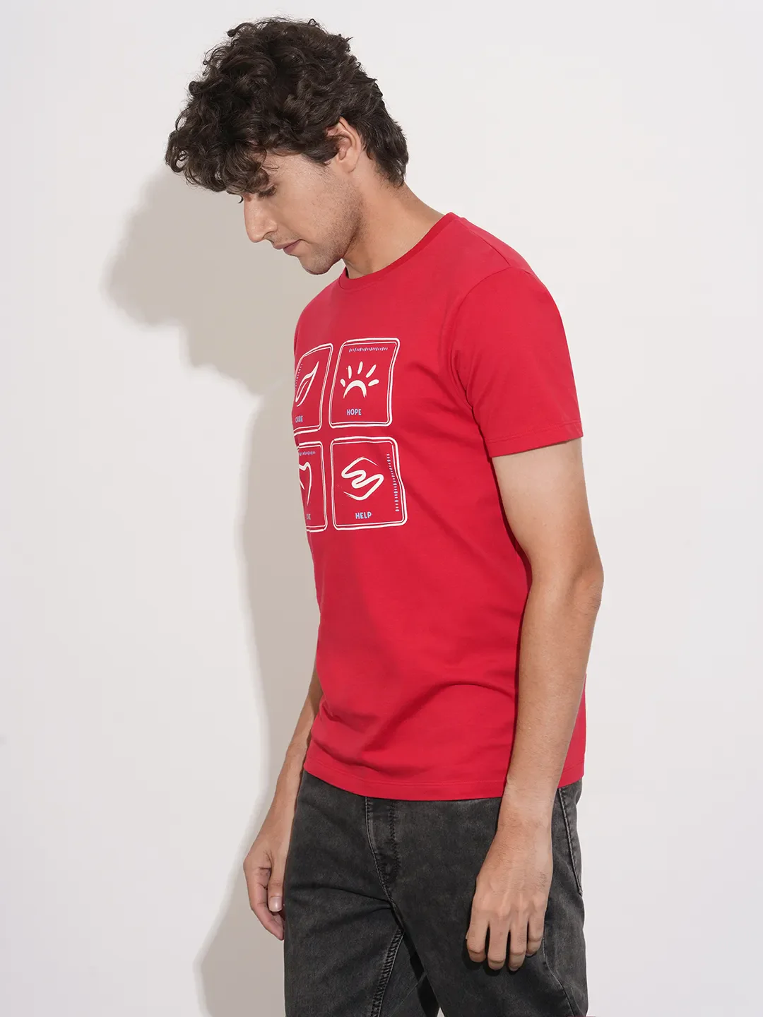 Red Regular Fit Round Neck Men's T-Shirt by Being Human Clothing - Image 2