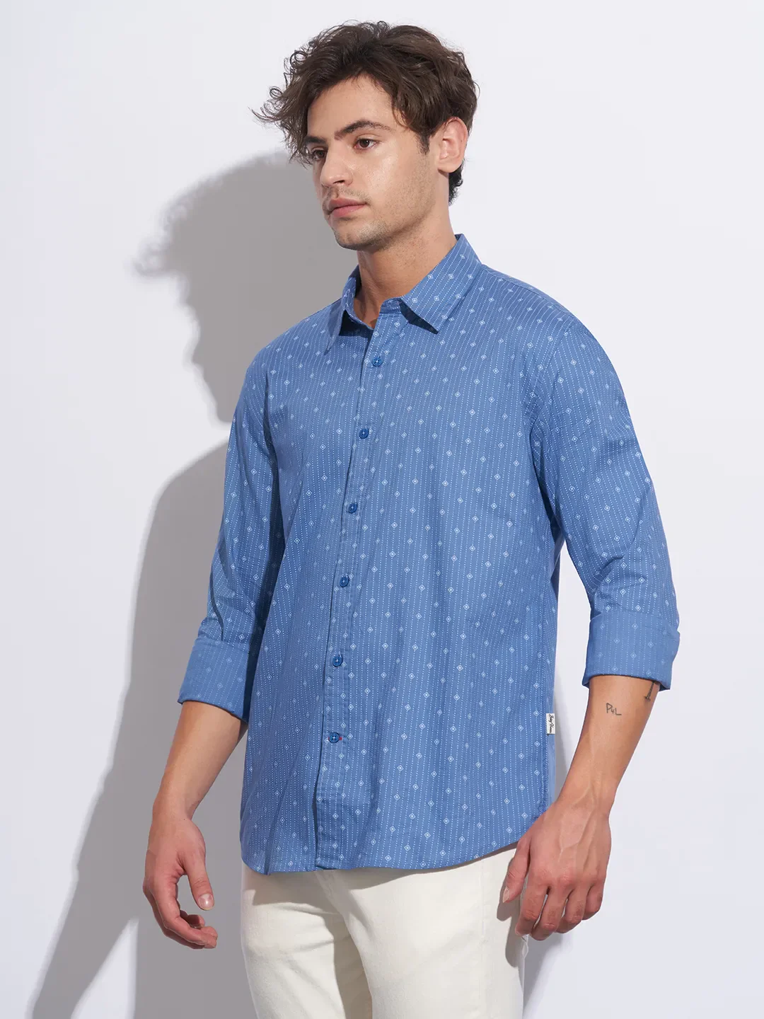 Blue Moderno Fit Regular Collar Long Sleeves Cotton Men's Shirt by Being Human Clothing - Image 2
