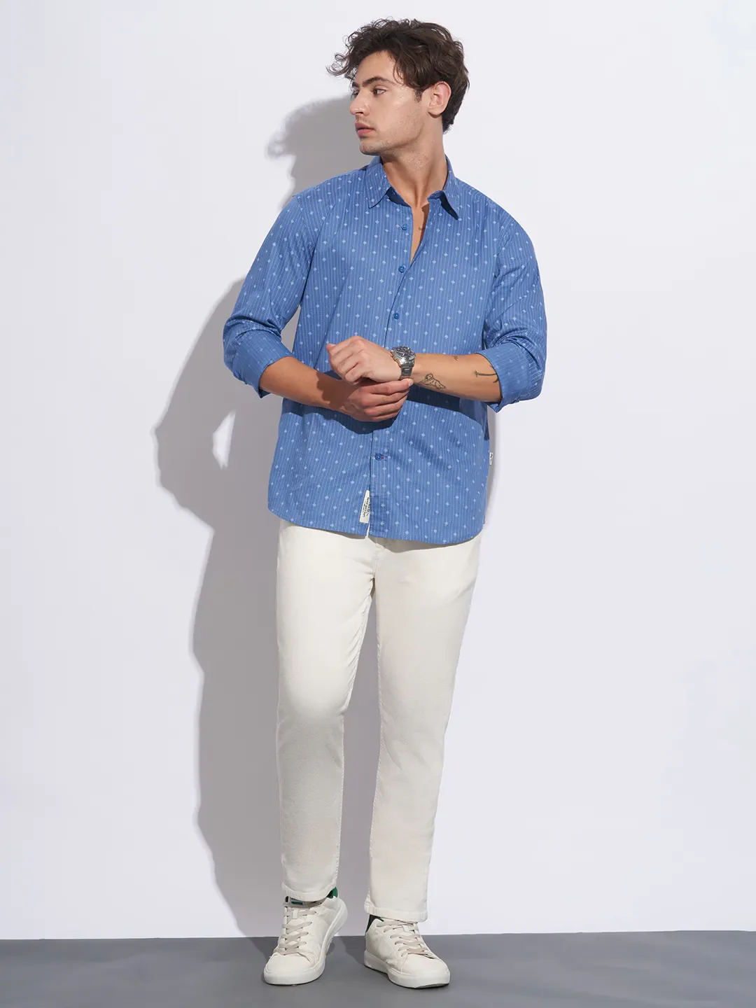 Blue Moderno Fit Regular Collar Long Sleeves Cotton Men's Shirt by Being Human Clothing - Image 4