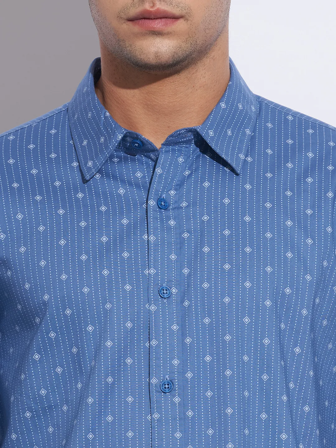 Blue Moderno Fit Regular Collar Long Sleeves Cotton Men's Shirt by Being Human Clothing - Image 5
