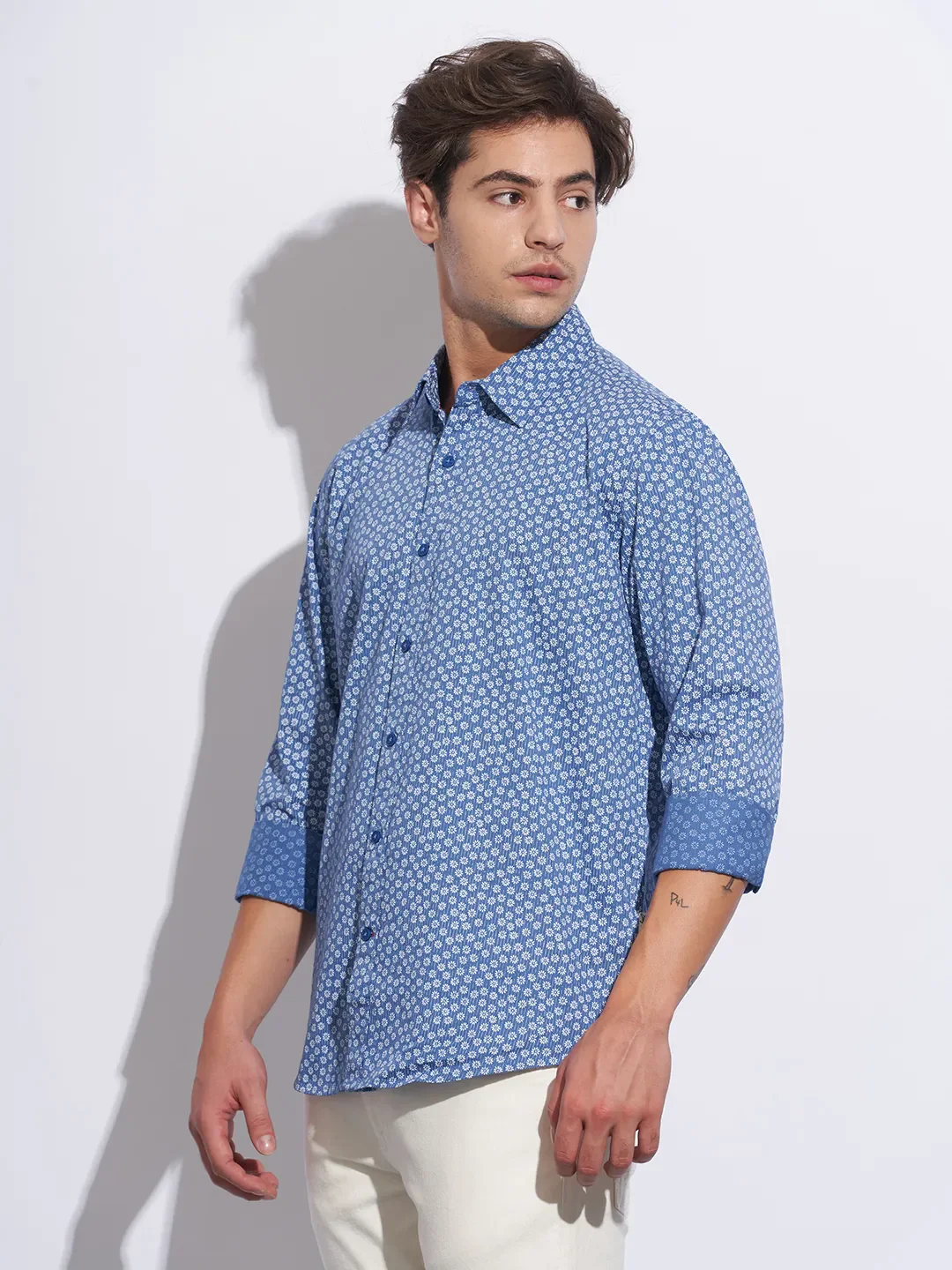 Blue Moderno Fit Regular Collar Long Sleeves Cotton Men's Shirt by Being Human Clothing - Image 2