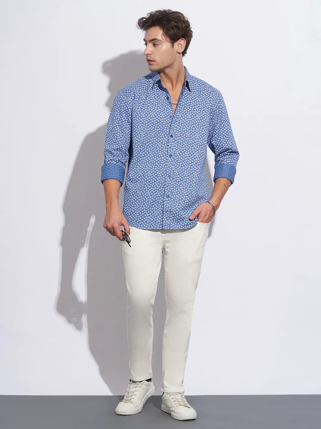 Blue Moderno Fit Regular Collar Long Sleeves Cotton Men's Shirt by Being Human Clothing - Image 4