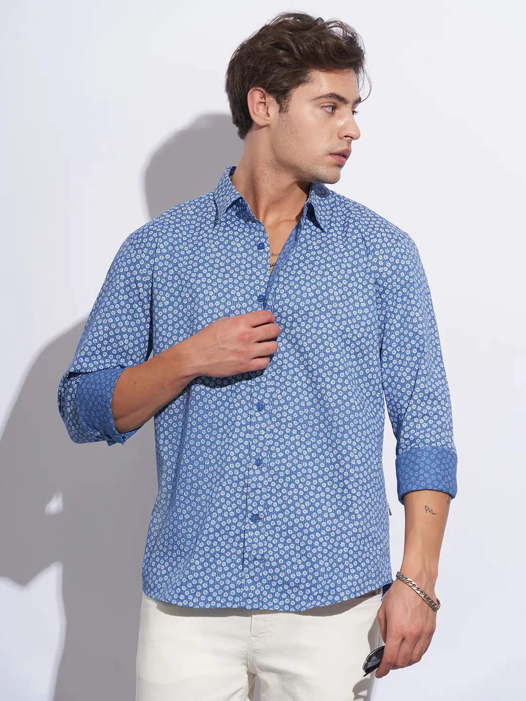 Blue Moderno Fit Regular Collar Long Sleeves Cotton Men's Shirt by Being Human Clothing - Image 6