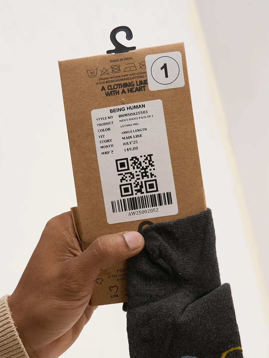 Grey Cotton Blend Men's Socks by Being Human Clothing - Image 4