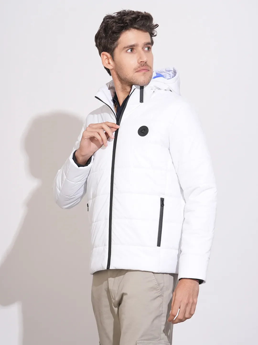 White Regular Fit Long Sleeves Polyester Men's Jacket by Being Human Clothing - Image 2