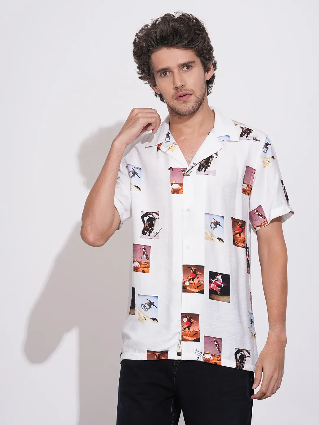 White Easy Fit Regular Collar Short Sleeves Viscose Blend Men's Shirt by Being Human Clothing