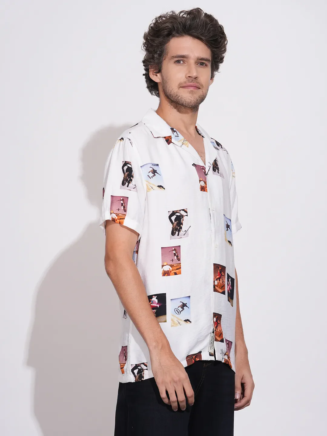 White Easy Fit Regular Collar Short Sleeves Viscose Blend Men's Shirt by Being Human Clothing - Image 2
