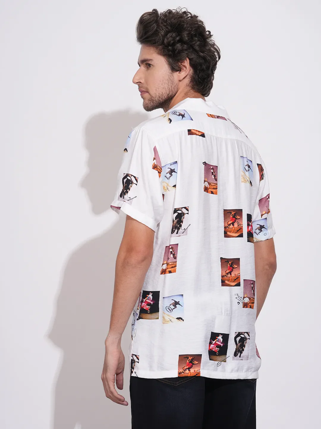 White Easy Fit Regular Collar Short Sleeves Viscose Blend Men's Shirt by Being Human Clothing - Image 3