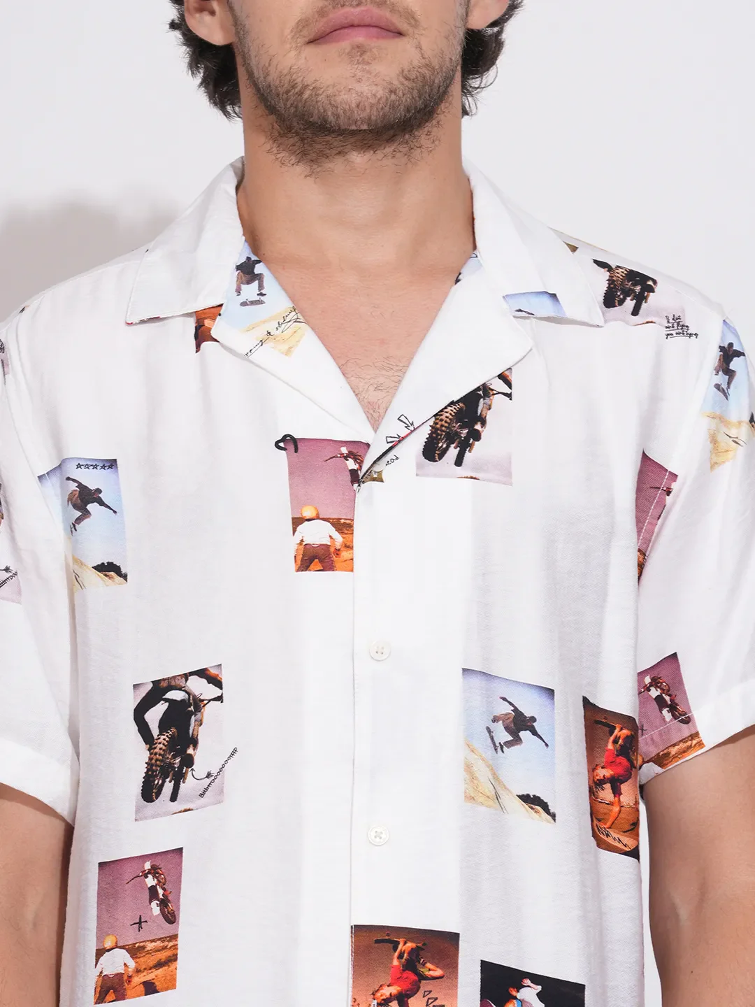 White Easy Fit Regular Collar Short Sleeves Viscose Blend Men's Shirt by Being Human Clothing - Image 5
