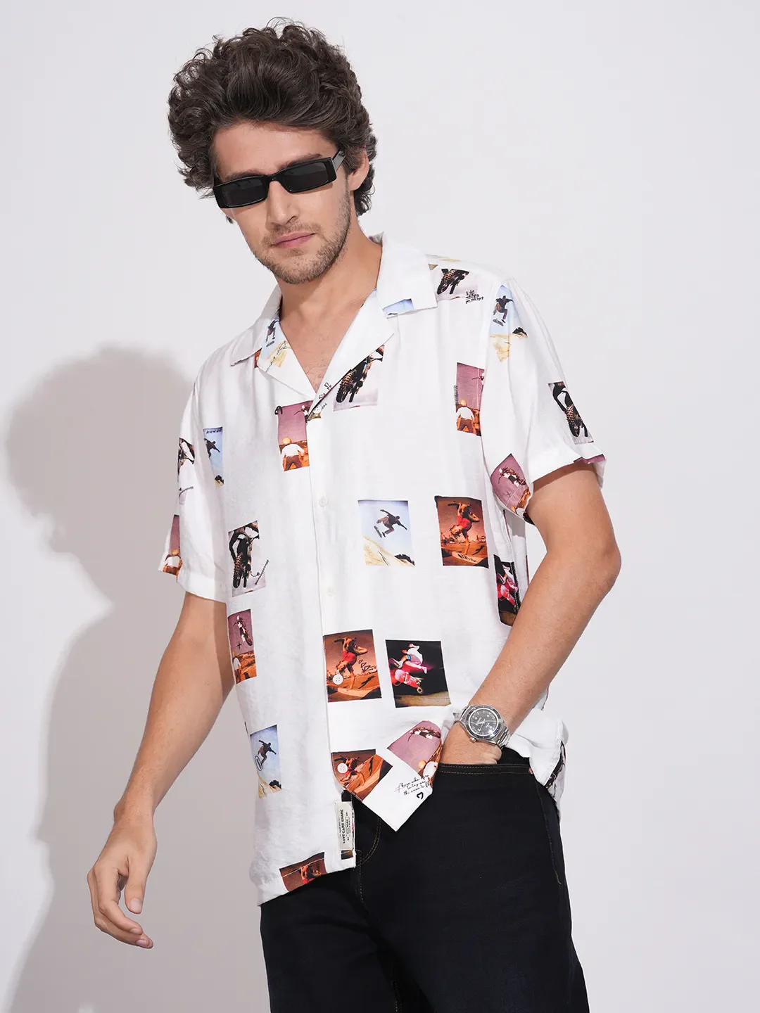 White Easy Fit Regular Collar Short Sleeves Viscose Blend Men's Shirt by Being Human Clothing - Image 6