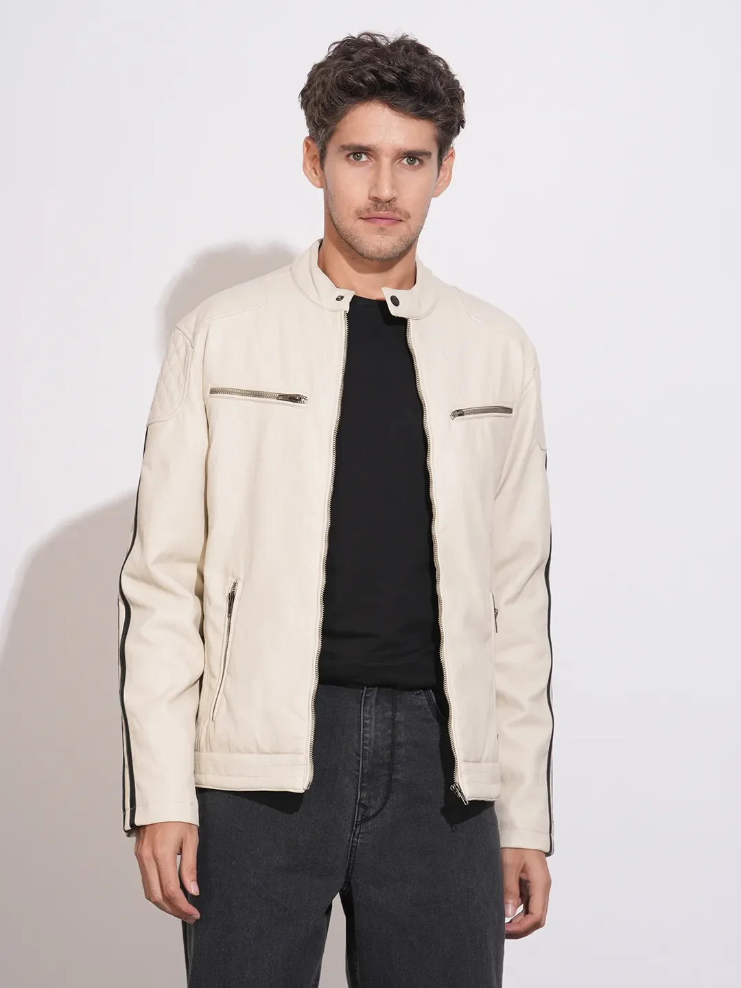 White Regular Fit Long Sleeves Polyester Men's Jacket by Being Human Clothing