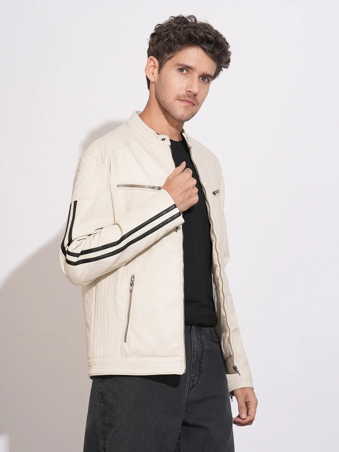 White Regular Fit Long Sleeves Polyester Men's Jacket by Being Human Clothing - Image 2