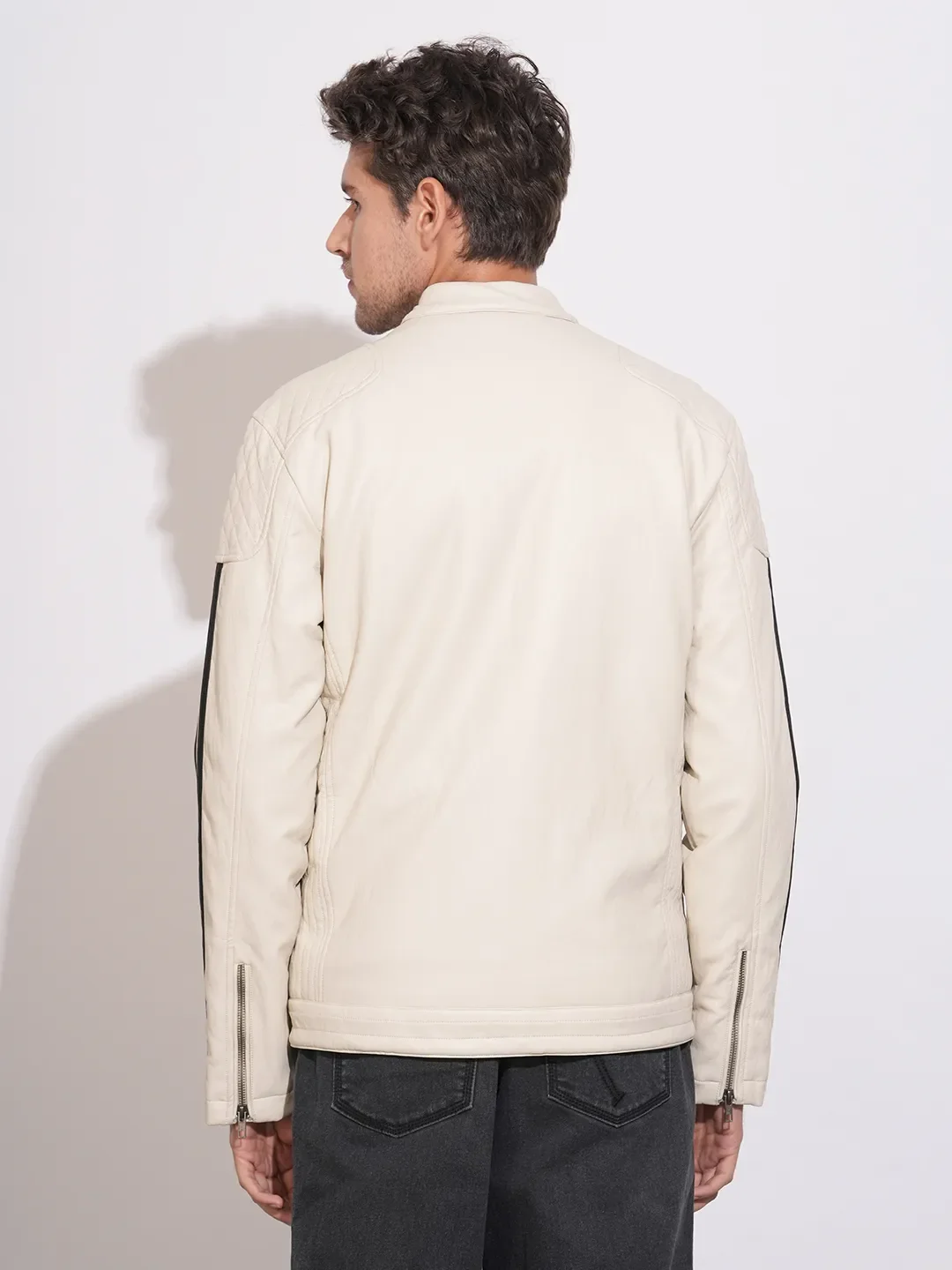 White Regular Fit Long Sleeves Polyester Men's Jacket by Being Human Clothing - Image 3