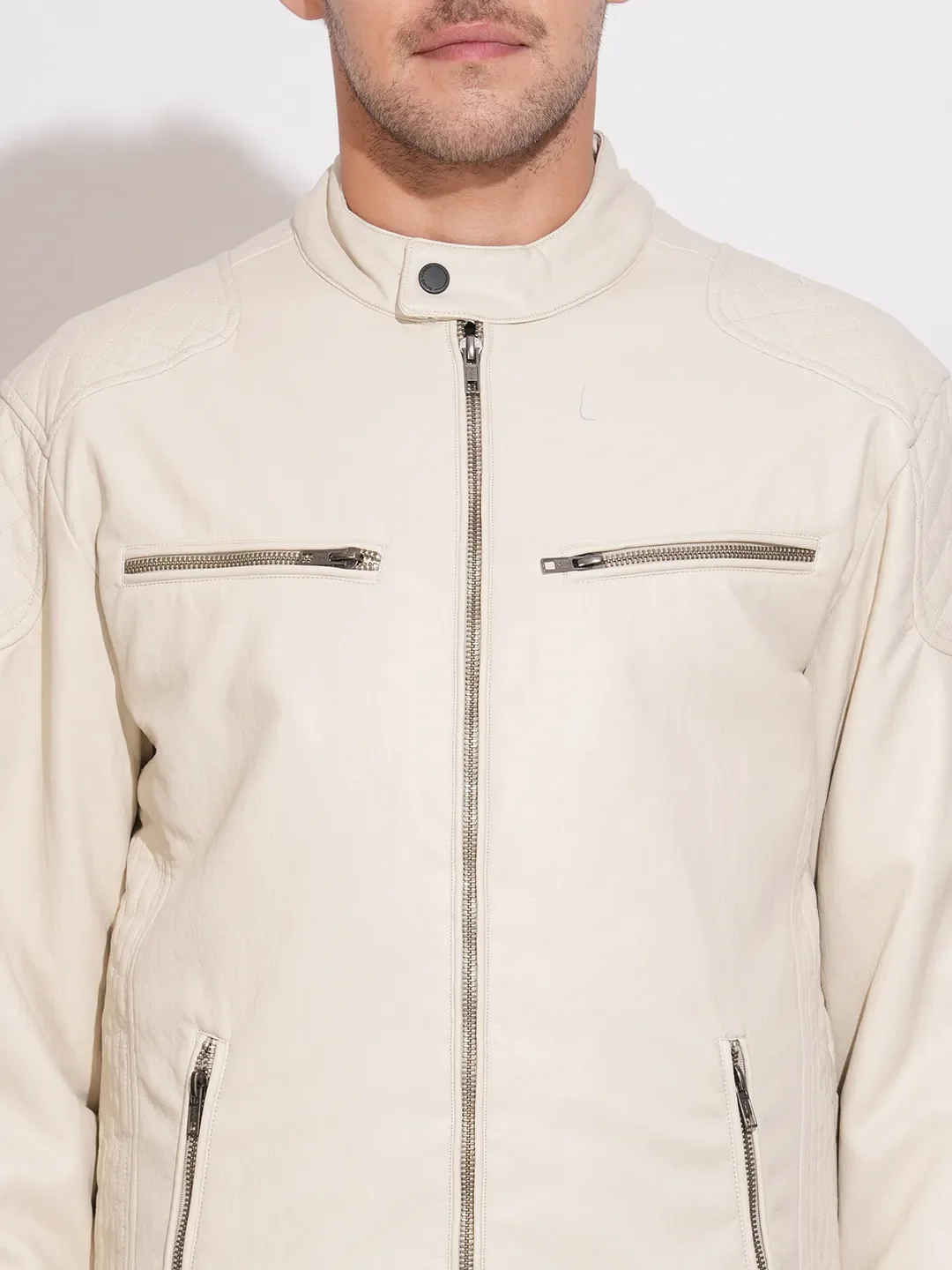 White Regular Fit Long Sleeves Polyester Men's Jacket by Being Human Clothing - Image 5