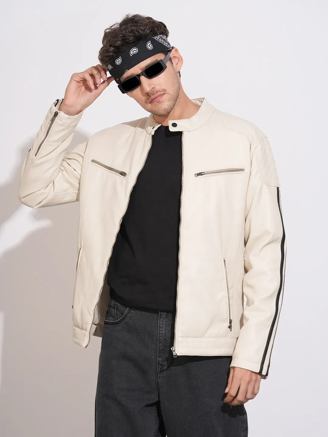 White Regular Fit Long Sleeves Polyester Men's Jacket by Being Human Clothing - Image 6