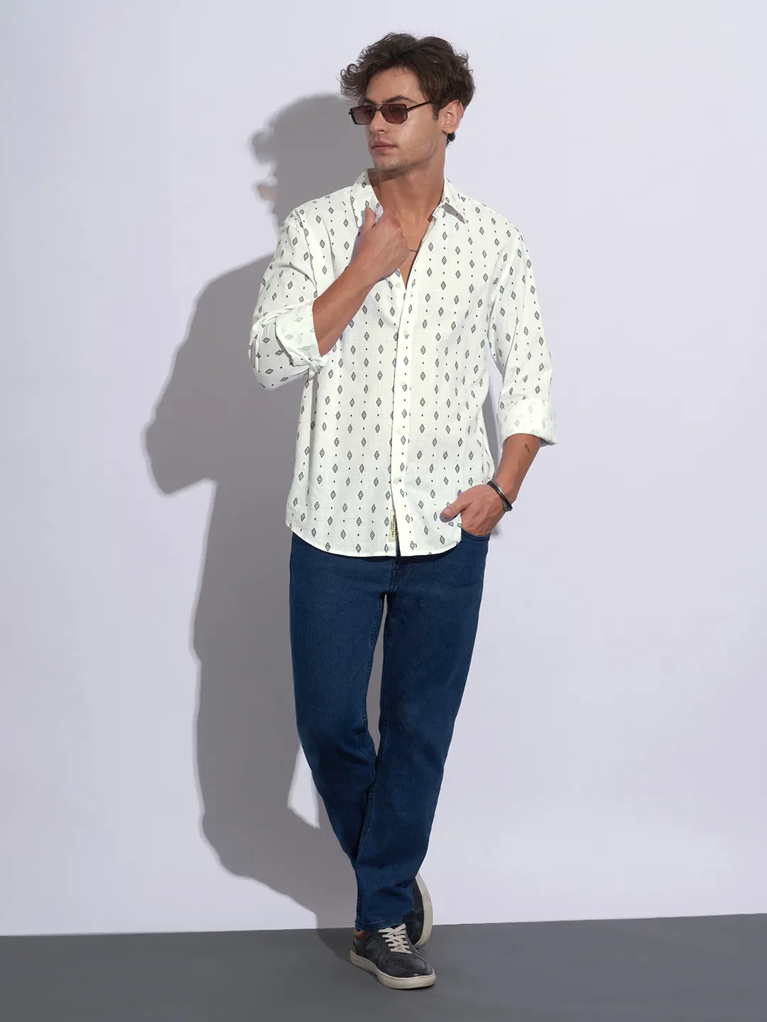 White Moderno Fit Regular Collar Long Sleeves Cotton Men's Shirt by Being Human Clothing - Image 4