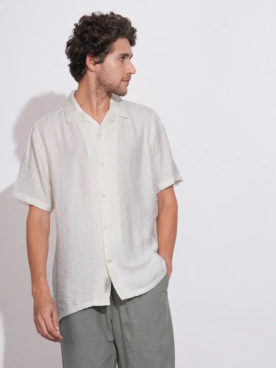 White Moderno Fit Regular Collar Short Sleeves Viscose Blend Men's Shirt by Being Human Clothing