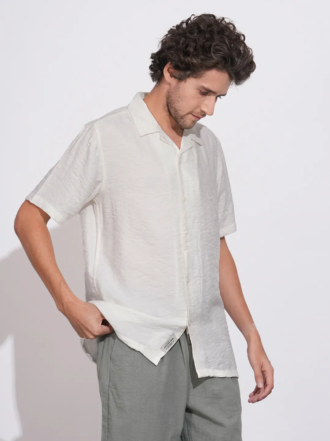 White Moderno Fit Regular Collar Short Sleeves Viscose Blend Men's Shirt by Being Human Clothing - Image 2