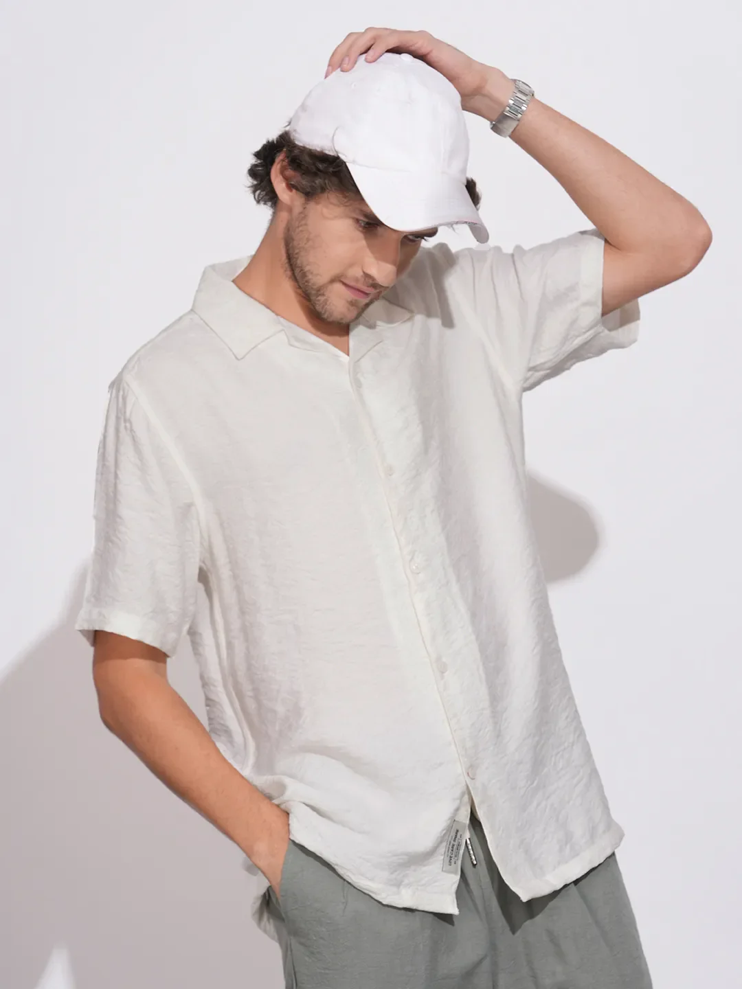 White Moderno Fit Regular Collar Short Sleeves Viscose Blend Men's Shirt by Being Human Clothing - Image 6