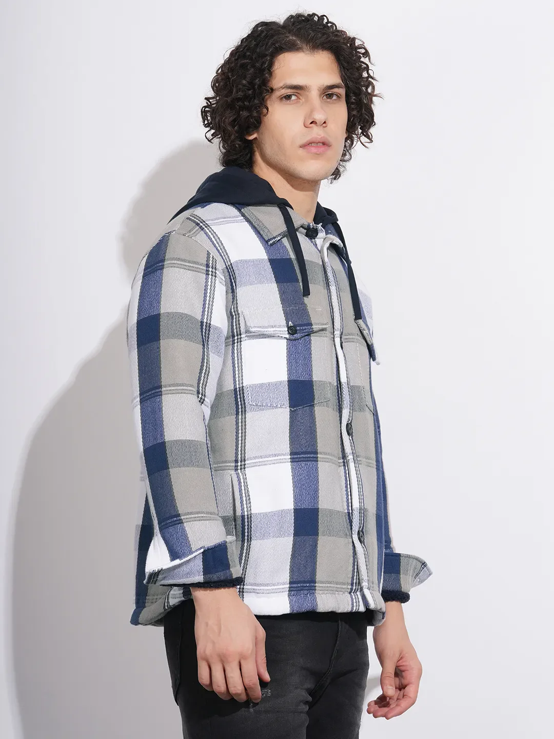 White Moderno Fit Regular Collar Long Sleeves Men's Shacket by Being Human Clothing - Image 2