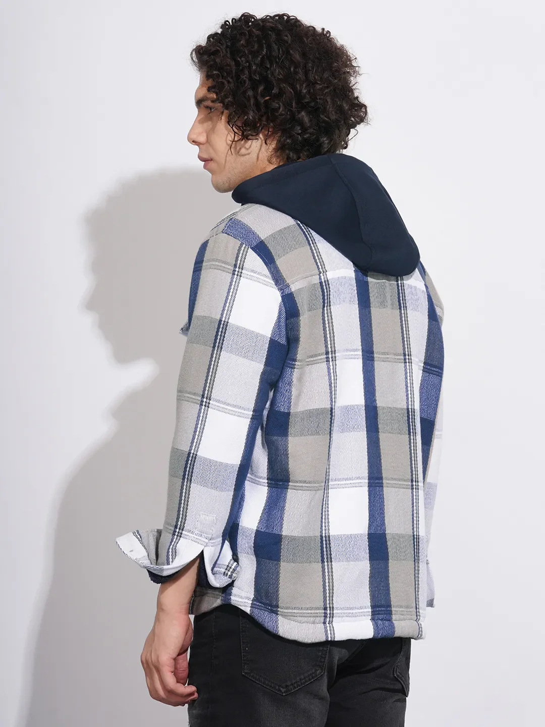 White Moderno Fit Regular Collar Long Sleeves Men's Shacket by Being Human Clothing - Image 3