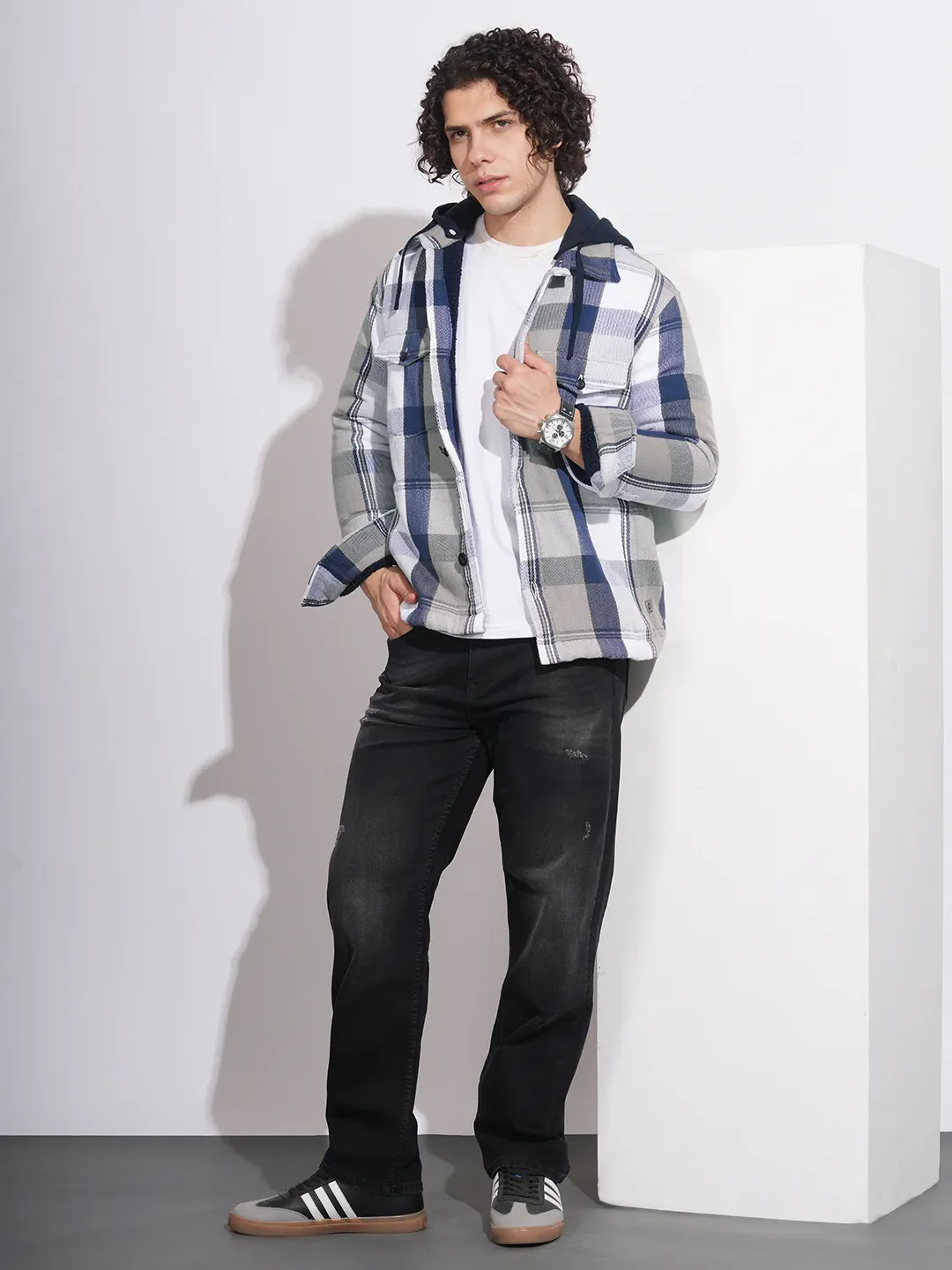White Moderno Fit Regular Collar Long Sleeves Men's Shacket by Being Human Clothing - Image 4