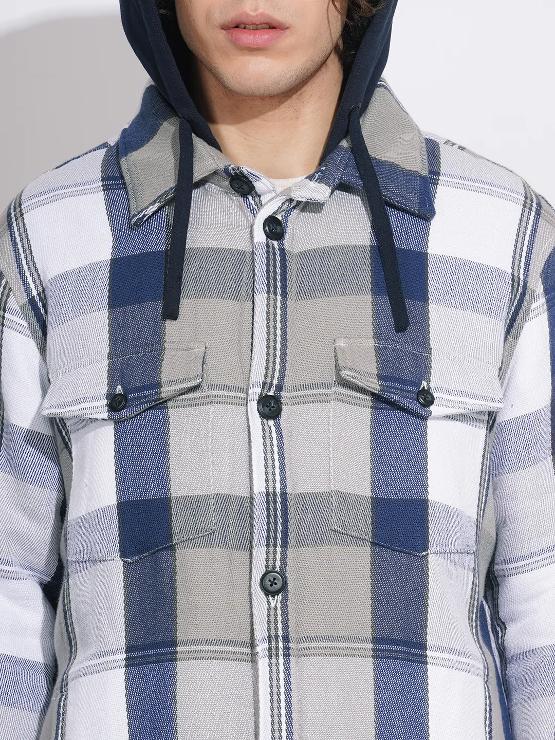 White Moderno Fit Regular Collar Long Sleeves Men's Shacket by Being Human Clothing - Image 5