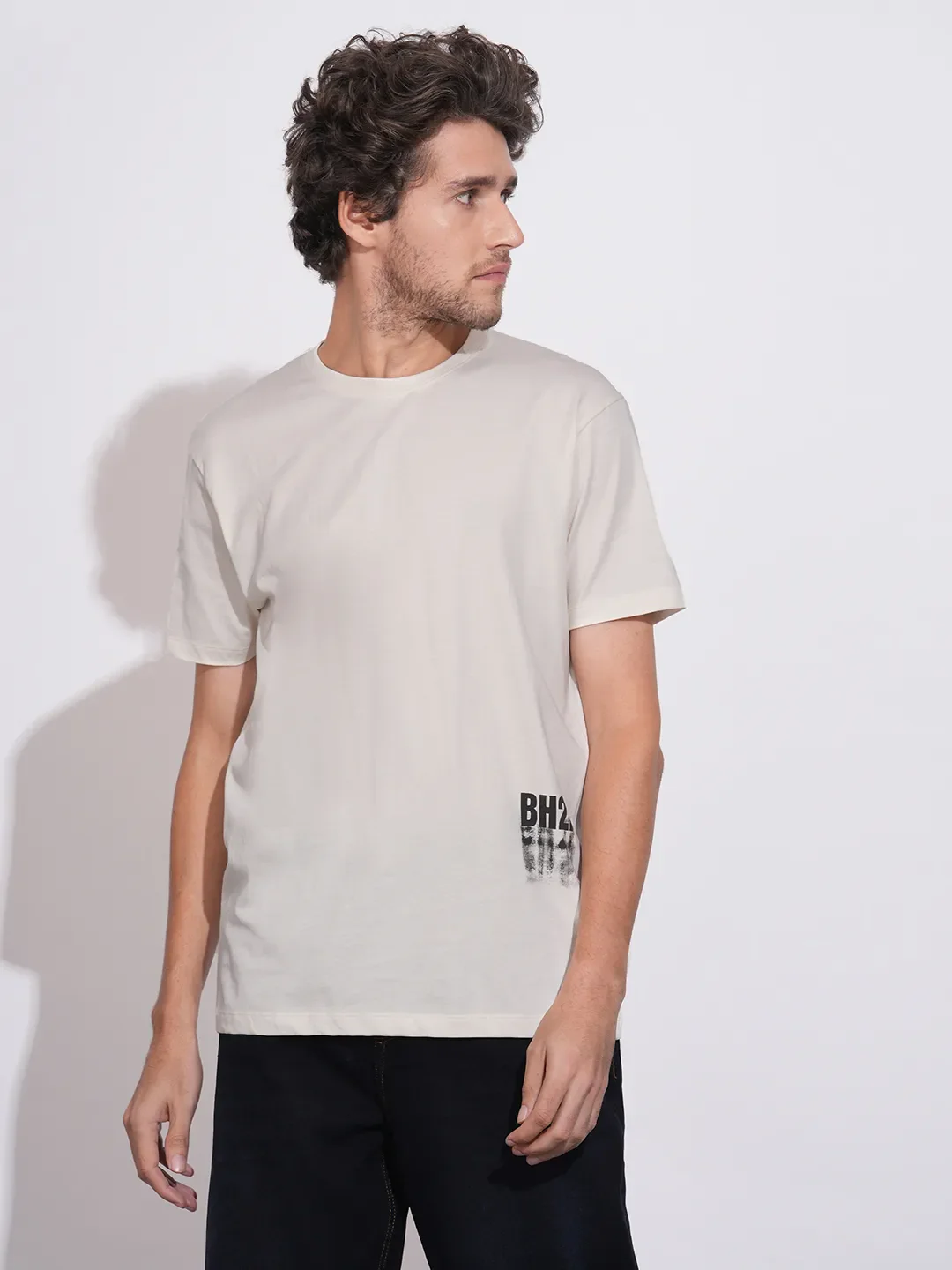 White Regular Fit Round Neck Men's T-Shirt by Being Human Clothing