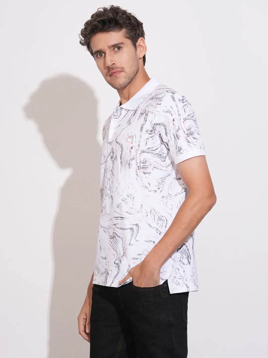 White Regular Fit Men's Polo T-Shirt by Being Human Clothing - Image 2