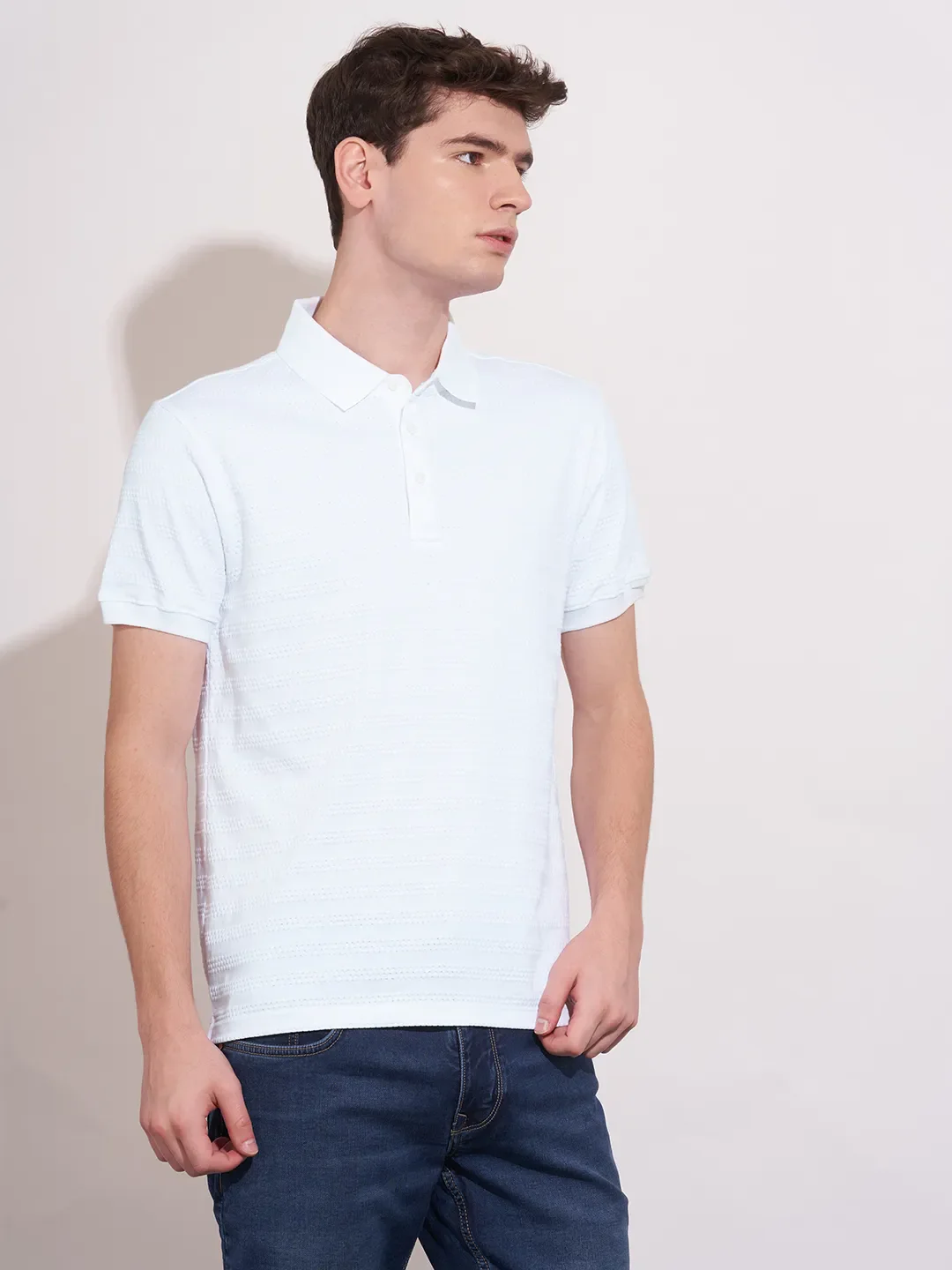 White Regular Fit Men's Polo T-Shirt by Being Human Clothing - Image 2