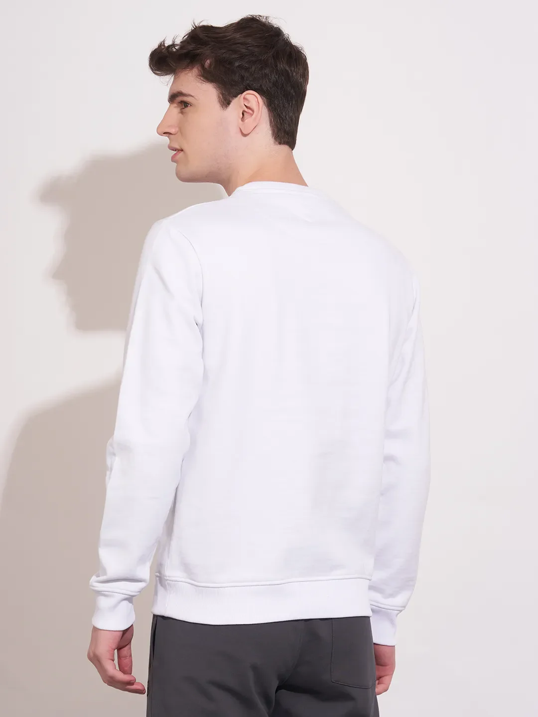 White Regular Fit Round Neck Men's Sweatshirt by Being Human Clothing - Image 3