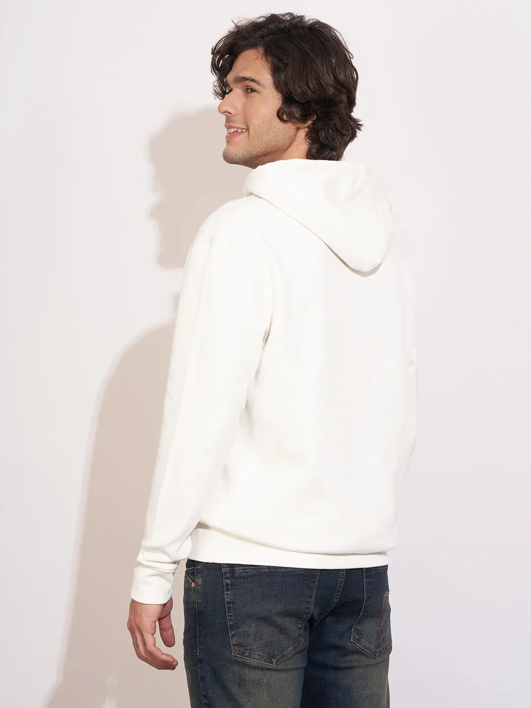 White Easy Fit  Long Sleeves Cotton Blend Men's Hoodie by Being Human Clothing - Image 3